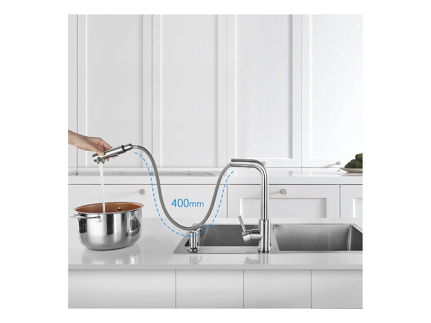 Cecipa max Mezclador de cocina con ducha extraíble, 2 modos de chorro, grifo para fregadero giratorio 360 en acero inoxidable cepillado, modelo EU