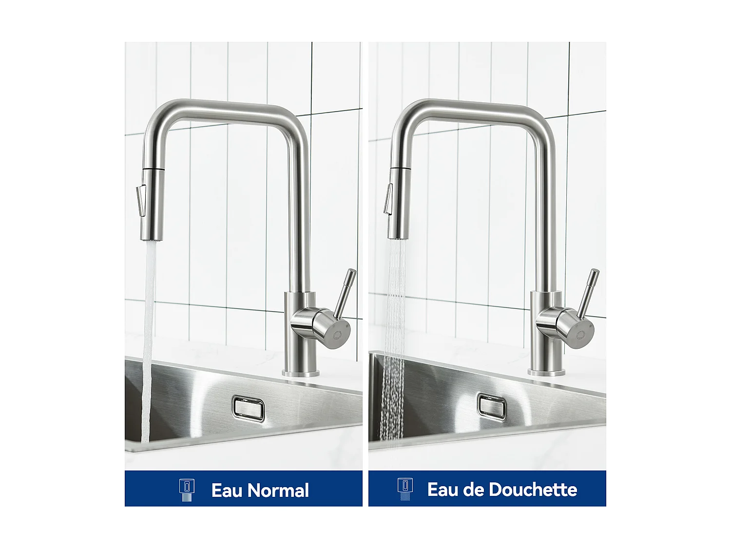 Cecipa max Grifo de Ducha Cepillado Grifo Mezclador de Cocina con Grifo Extraíble para Fregadero con Pulverizador y 2 Modos de Salida de Agua, Modelo UE