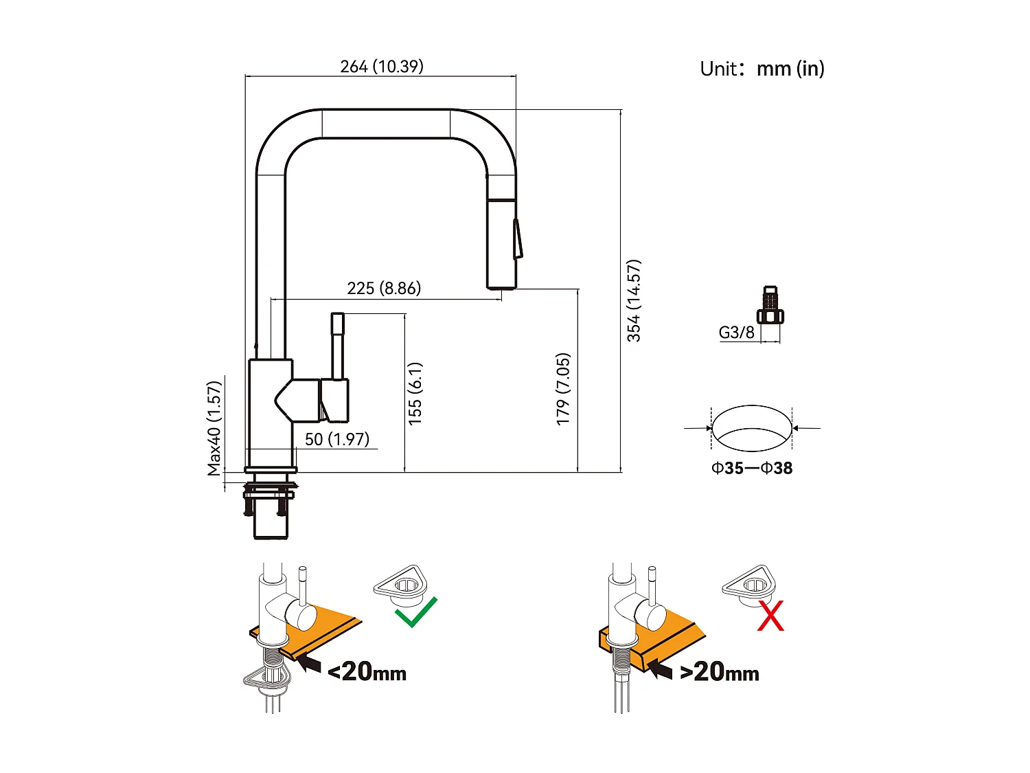 Cecipa max Grifo de Ducha Cepillado Grifo Mezclador de Cocina con Grifo Extraíble para Fregadero con Pulverizador y 2 Modos de Salida de Agua, Modelo UE