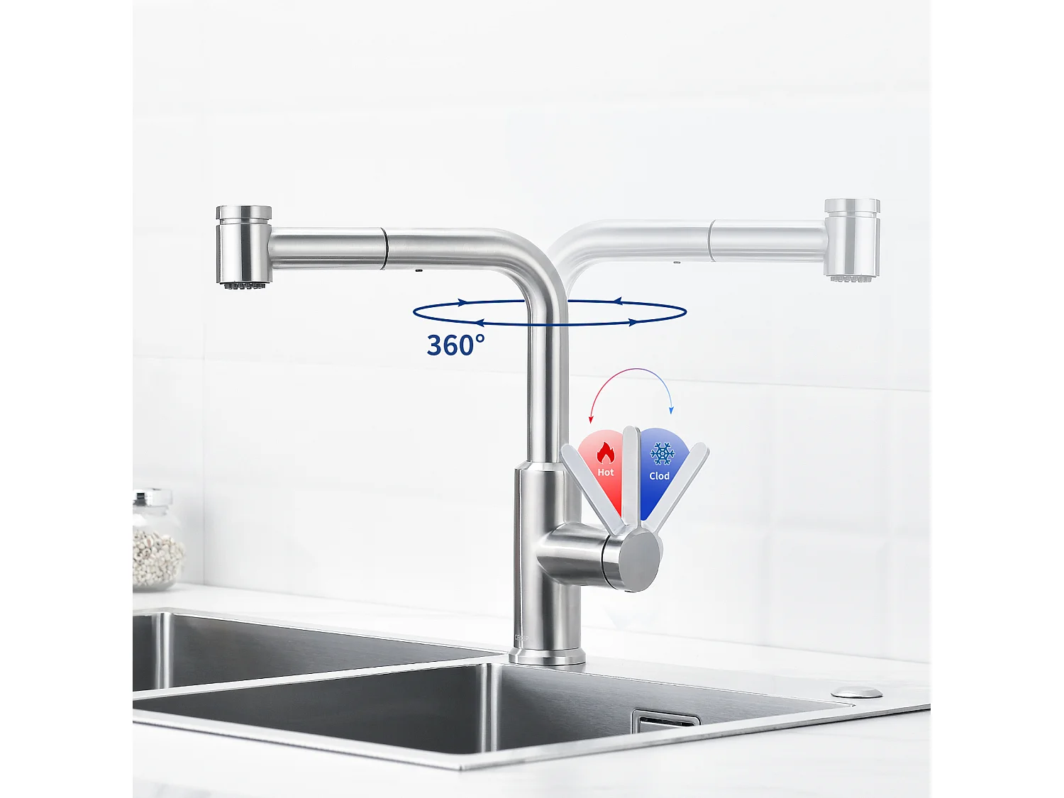 Cecipa max Mitigeur de Cuisine avec Douchette Extractible, Robinet d'évier Brossé, Robinet d'eau Chaude et Froide, 2 Modes de Sortie D'eau,EU Modèle