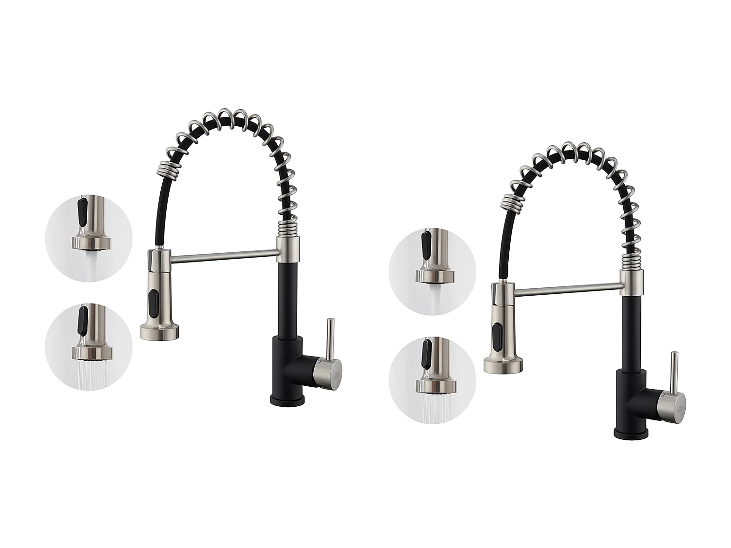 2PCS AURALUM MAX Mitigeur cuisine avec douchette Robinet Cuisine à Ressort Robinetterie cuisine Rotation 360°,2 Jets,Eau Froide/Chaude,Noir