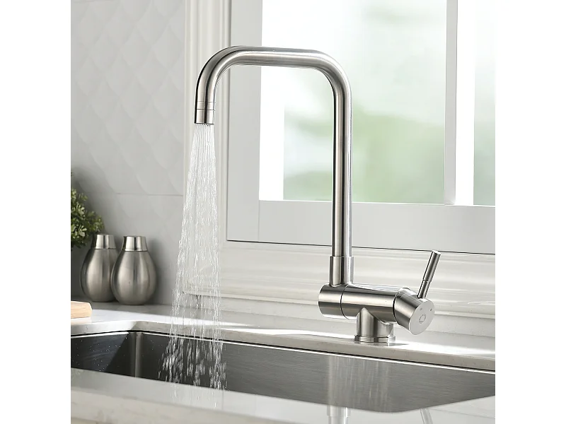 Cecipa max Brossé Robinet Cuisine Rabattable-Mitigeur Cuisine Pliable avec 2 Jets-Mitigeur de Cuisine Sous Fenêtre avec barboteur démotable,EU Modèle