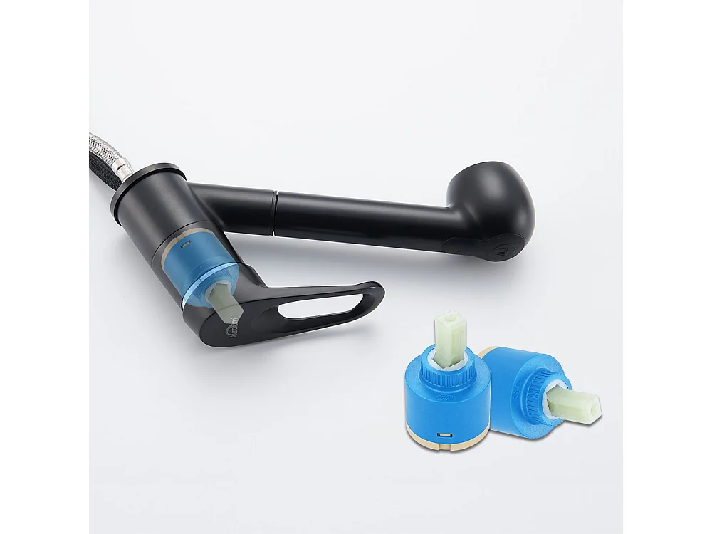 Robinet de Cuisine Noir avec Douchette Extractible 2 Jets Mitigeur Évier à 360° en Laiton Robinetterie avec Monotrou L'eau Froide et Chaude