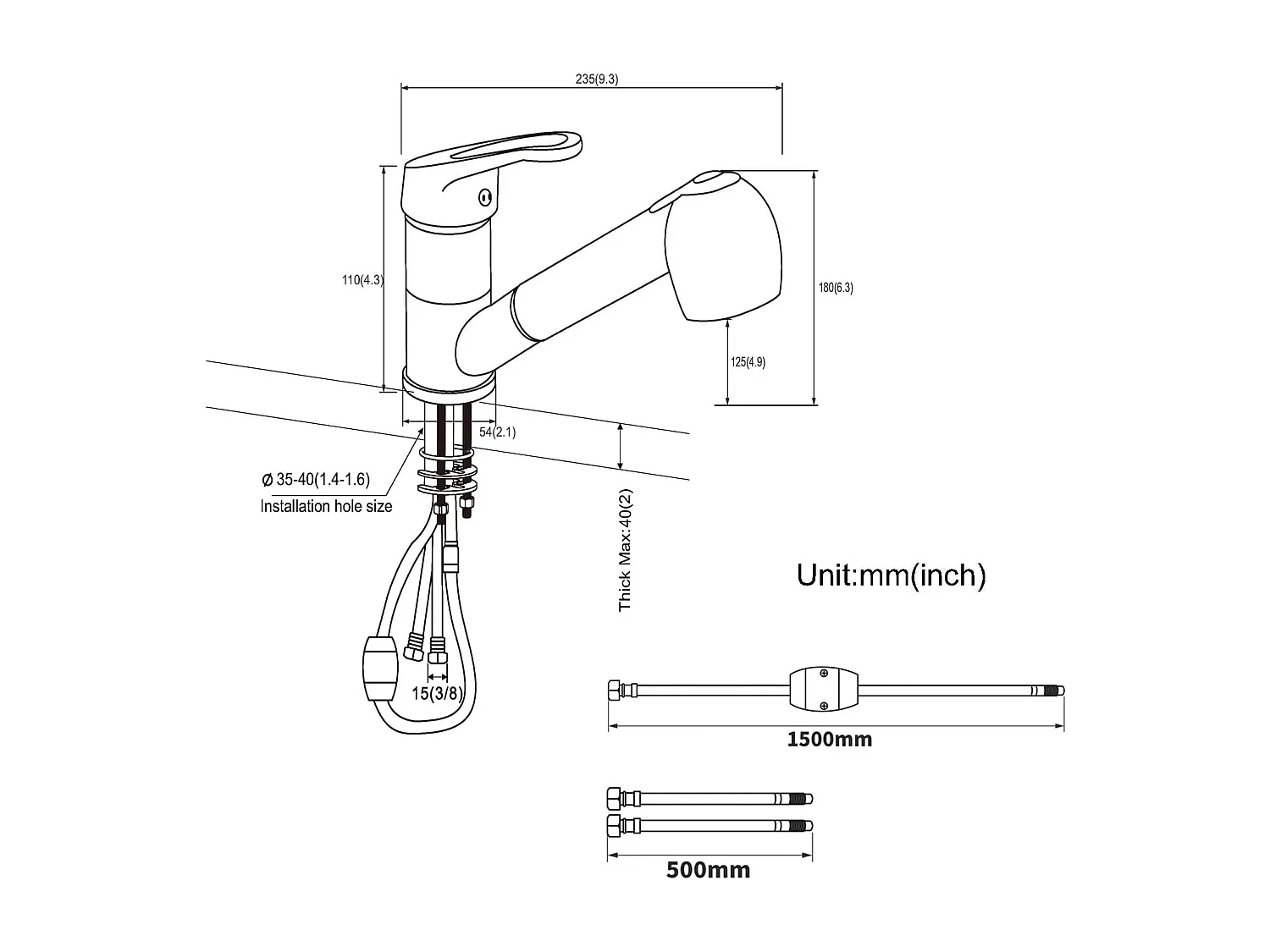 Robinet de Cuisine Noir avec Douchette Extractible 2 Jets Mitigeur Évier à 360° en Laiton Robinetterie avec Monotrou L'eau Froide et Chaude