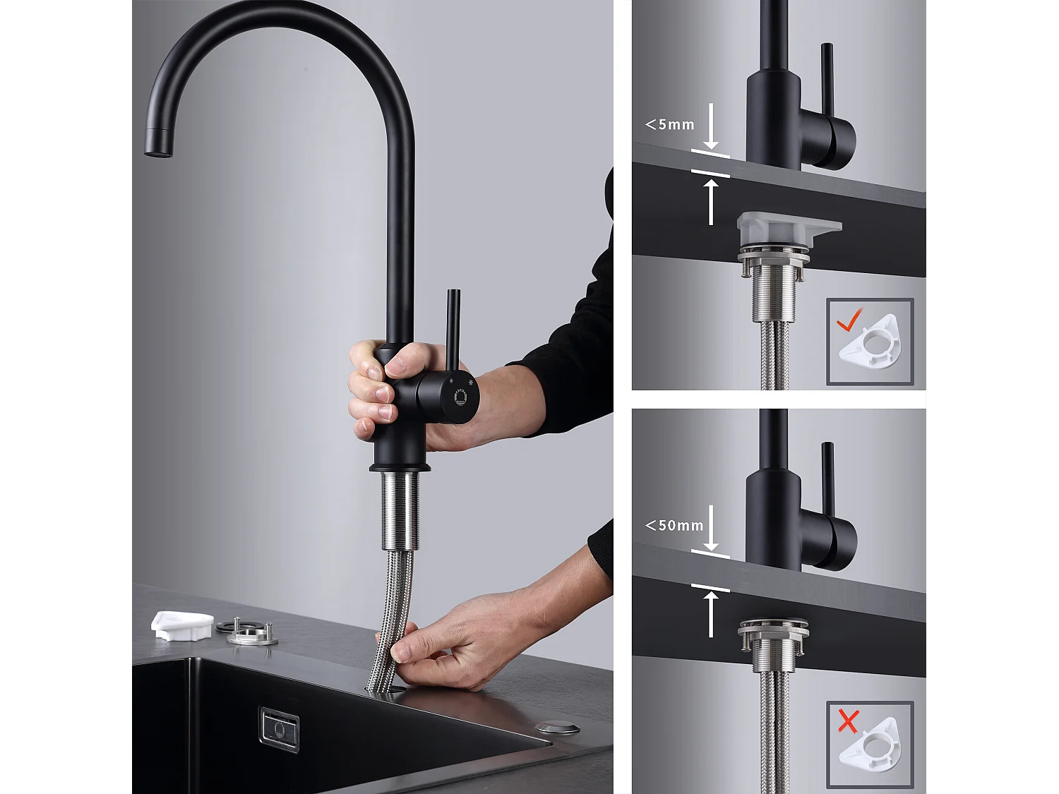 Cecipa max keukenkraan 360° draaibare keukenmengkraan Koud- en warmwatergootsteenmengkraan met afneembare bubbler, zwart, EU-model