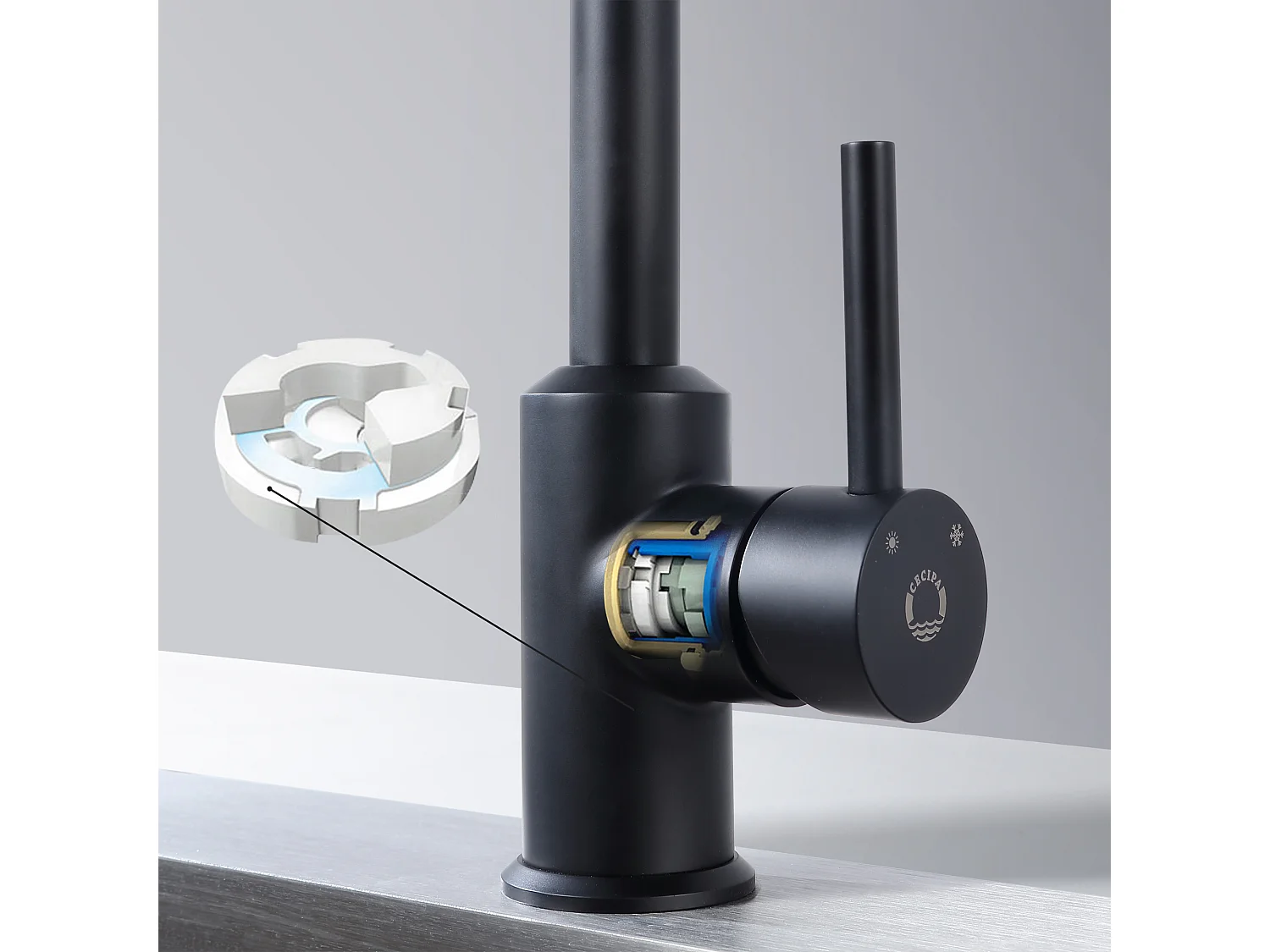 Cecipa max Robinet de Cuisine Mitigeur de Cuisine Rotatif à 360°Mitigeur Évier à Eau Froide et Chaude avec Barboteur démotable, Noir,EU Modèle