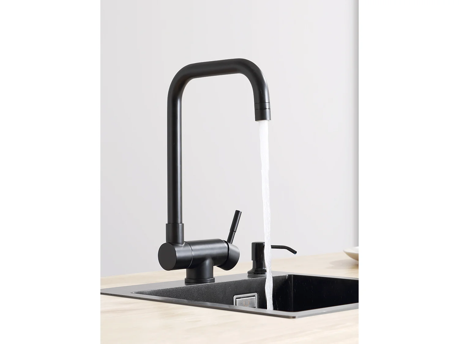 Cecipa max Mezclador de Cocina Plegable Negro Grifo de Cocina Plegable con 2 Chorros a Elegir Mezclador de Cocina Bajo Ventana con Caño Giratorio, Modelo UE