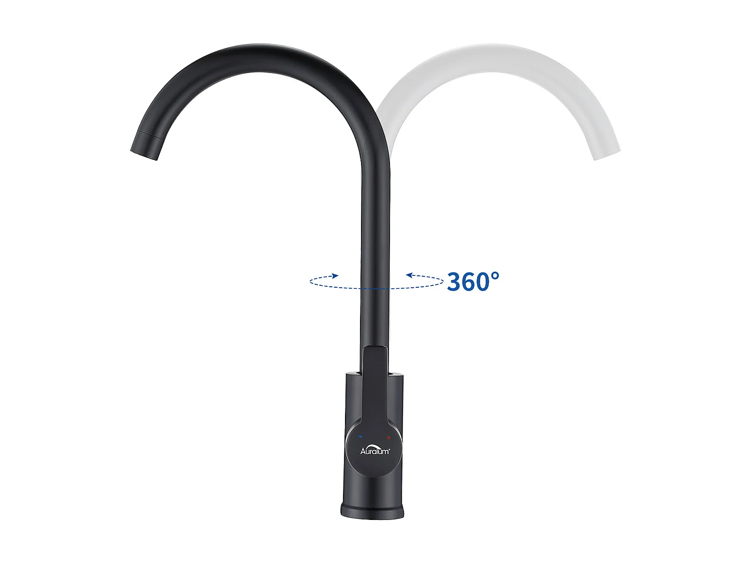 AuraLum Max 2pcs Noir Robinet Cuisine en Laiton Rotatif à 360° Mitigeur Évier Monotrou à Eau Chaude et Froide Convient pour Evier Cuisine,EU Modèle