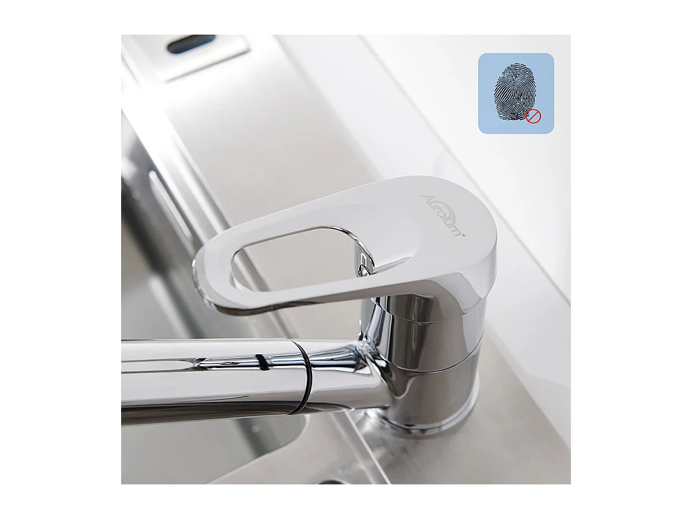 AuraLum Max Keukenkraan met Uittrekbare Handdouche 2 Jets Wastafelmengkraan RVS Verchroomd Draaibaar 360° Kraan Koud/Warm Water, EU Model