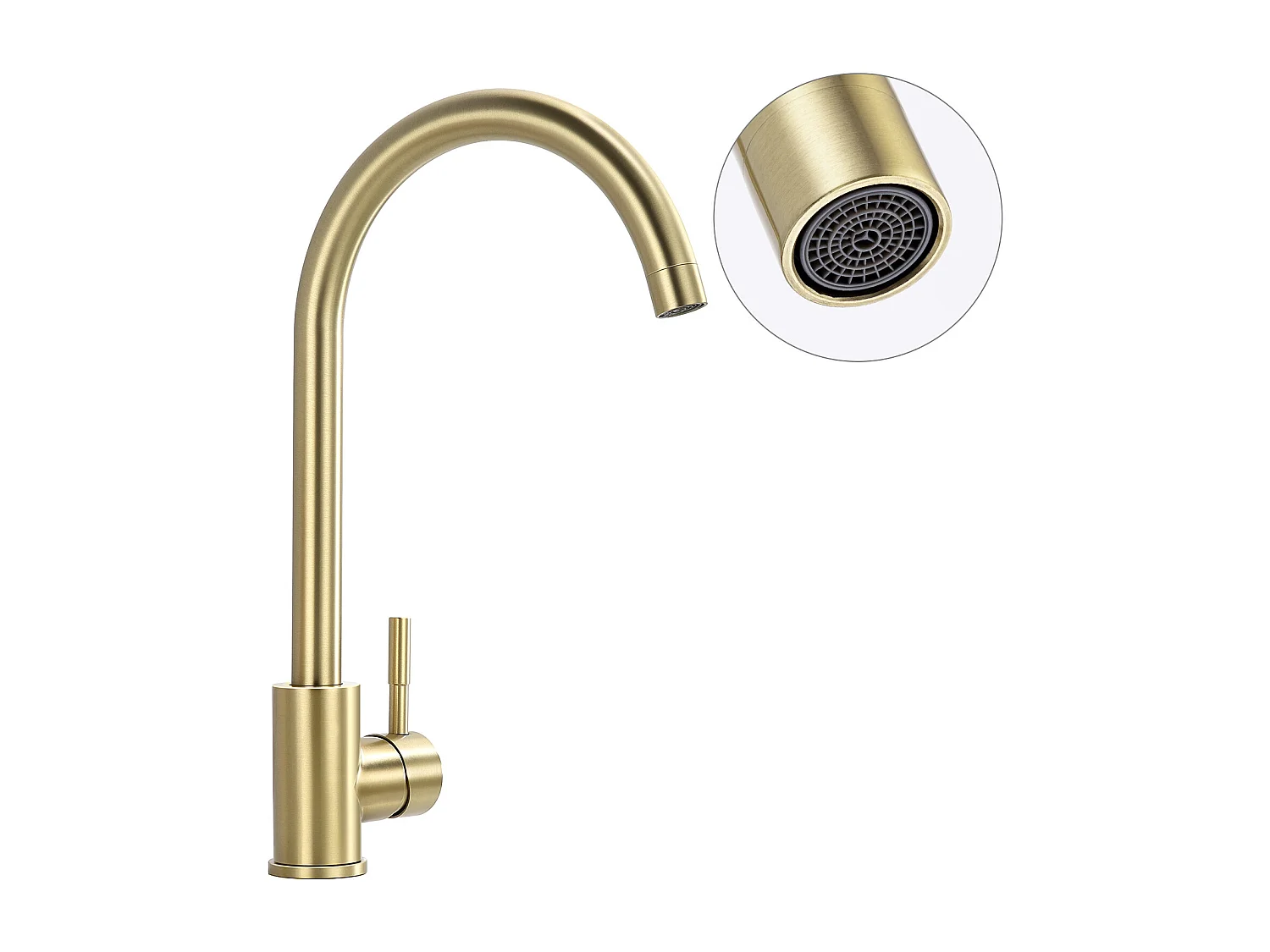 Küchenmischbatterie, gebürstetes Gold, 360° drehbarer Spültischhahn, Küchenarmatur aus Edelstahl mit abnehmbarem Luftsprudler, Kalt-/Warmwasser, U-Form