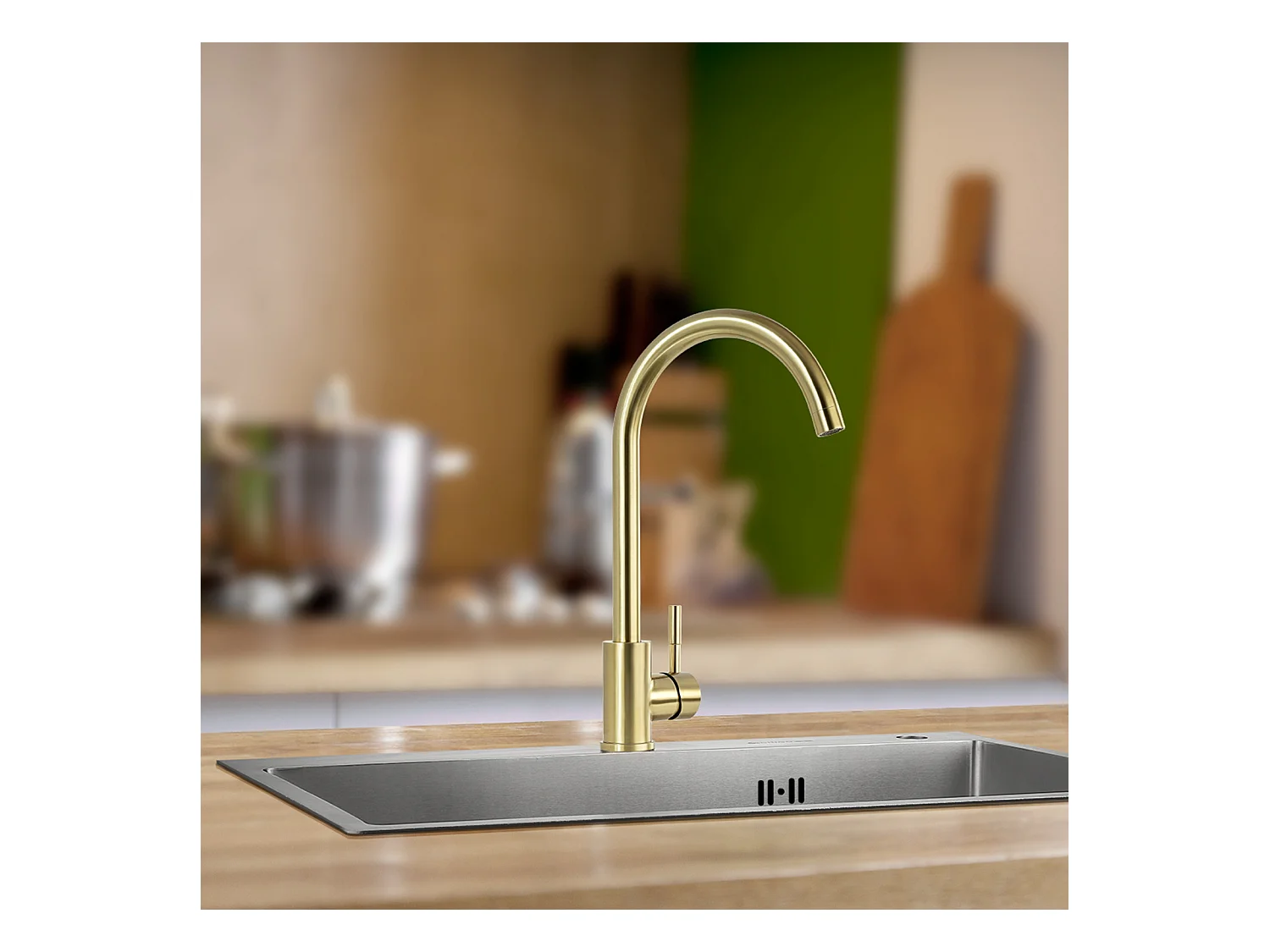 Keukenmengkraan, Geborsteld goud, Draaibaar spoelbakkraan360°, RVS Keukenkraan met Afneembare Beluchter, Koud/Warm Water, U-Vorm