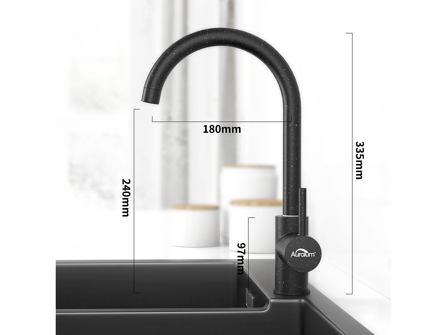 AuraLum Max Robinet Cuisine,Mitigeur Evier Poignée Unique,Rotatif 360°, Mitigeur Cuisine Eau Froide Chaude,Aérateur Démontable,Blanc ,EU Modèle