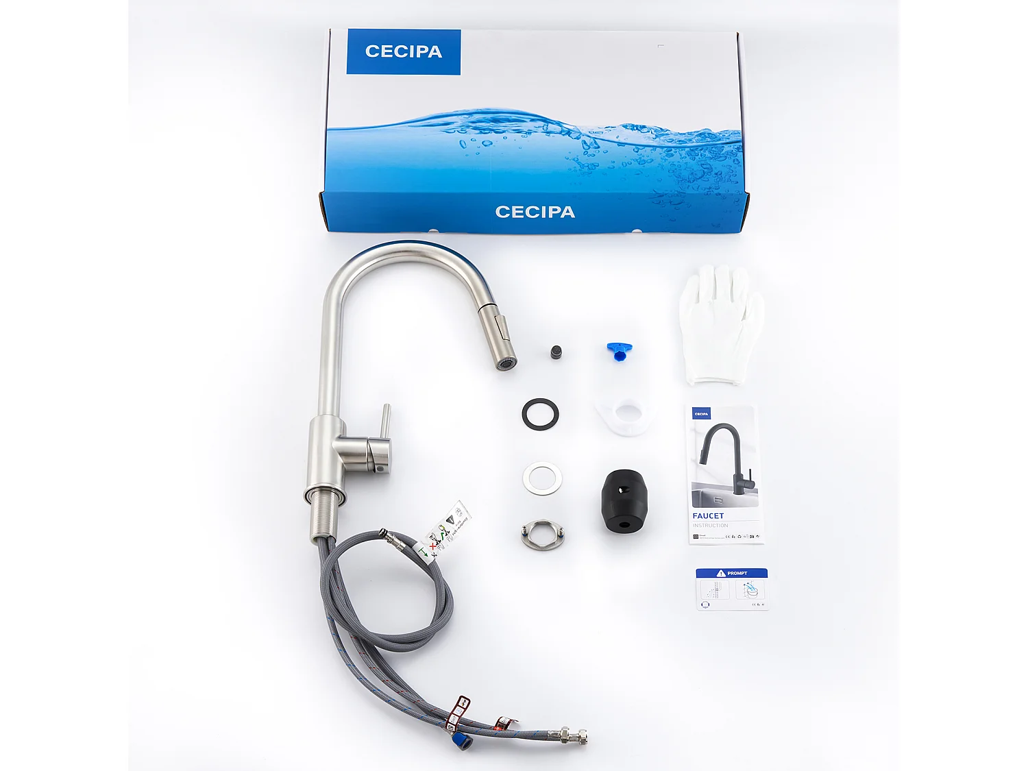 Cecipa max Mitigeur de Cuisine Extractible Brossé Robinet de Cuisine avec Douchette Extractible Mitigeur d'Évier 2 Modes de Sortie D'eau,EU Modèle