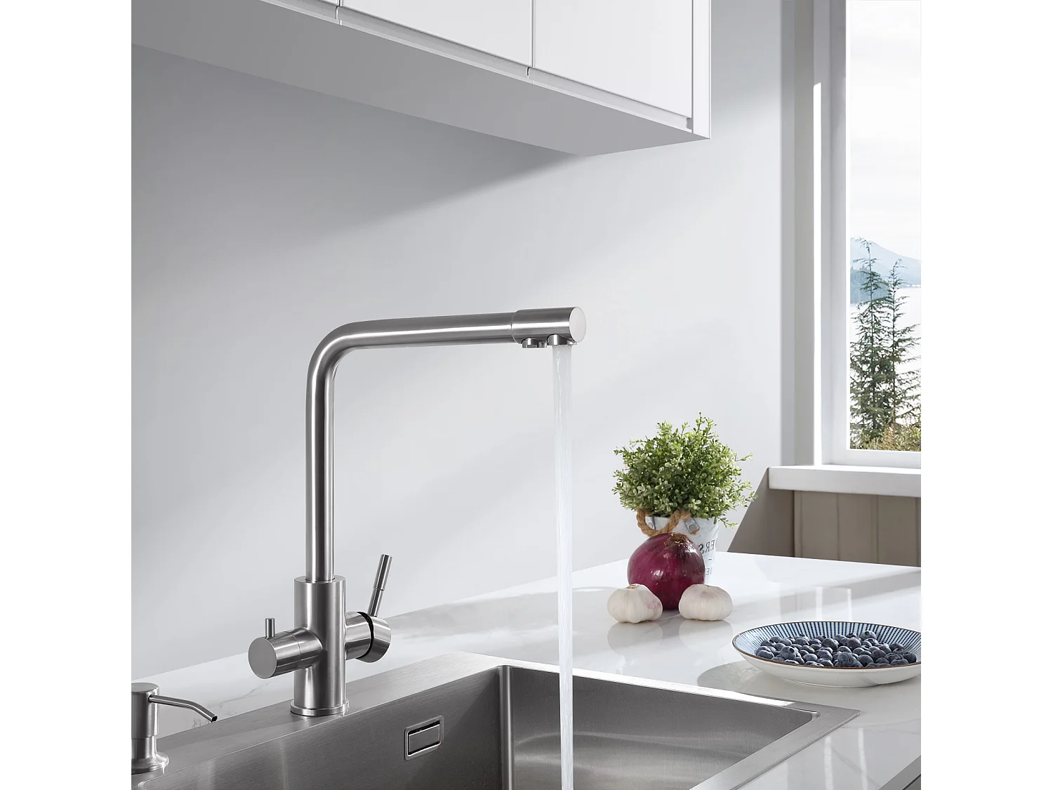 Cecipa Max Miscelatore Cucina 3 in 1 per Sistema ad Osmosi con Rubinetto Depuratore Acqua a 2 Leve per Acqua Calda/Fredda e Acqua Filtrata, Modello UE