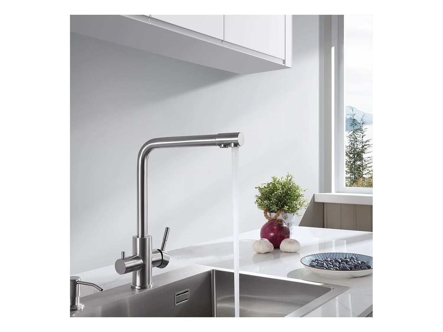 Cecipa max 3 en 1 Mitigeur Cuisine pour Sstème D'osmose avec 2 Leviers Robinet Purificateur d'eau pour l'Eau Chaude/Froide et l'Eau Filtrée,EU Modèle