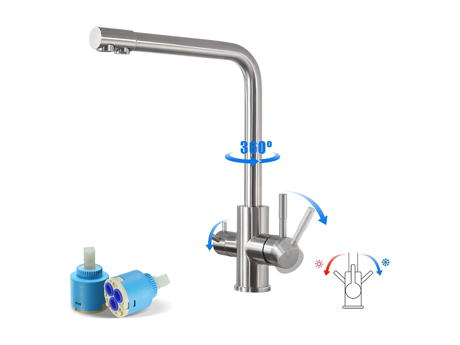 Cecipa Max Miscelatore Cucina 3 in 1 per Sistema ad Osmosi con Rubinetto Depuratore Acqua a 2 Leve per Acqua Calda/Fredda e Acqua Filtrata, Modello UE