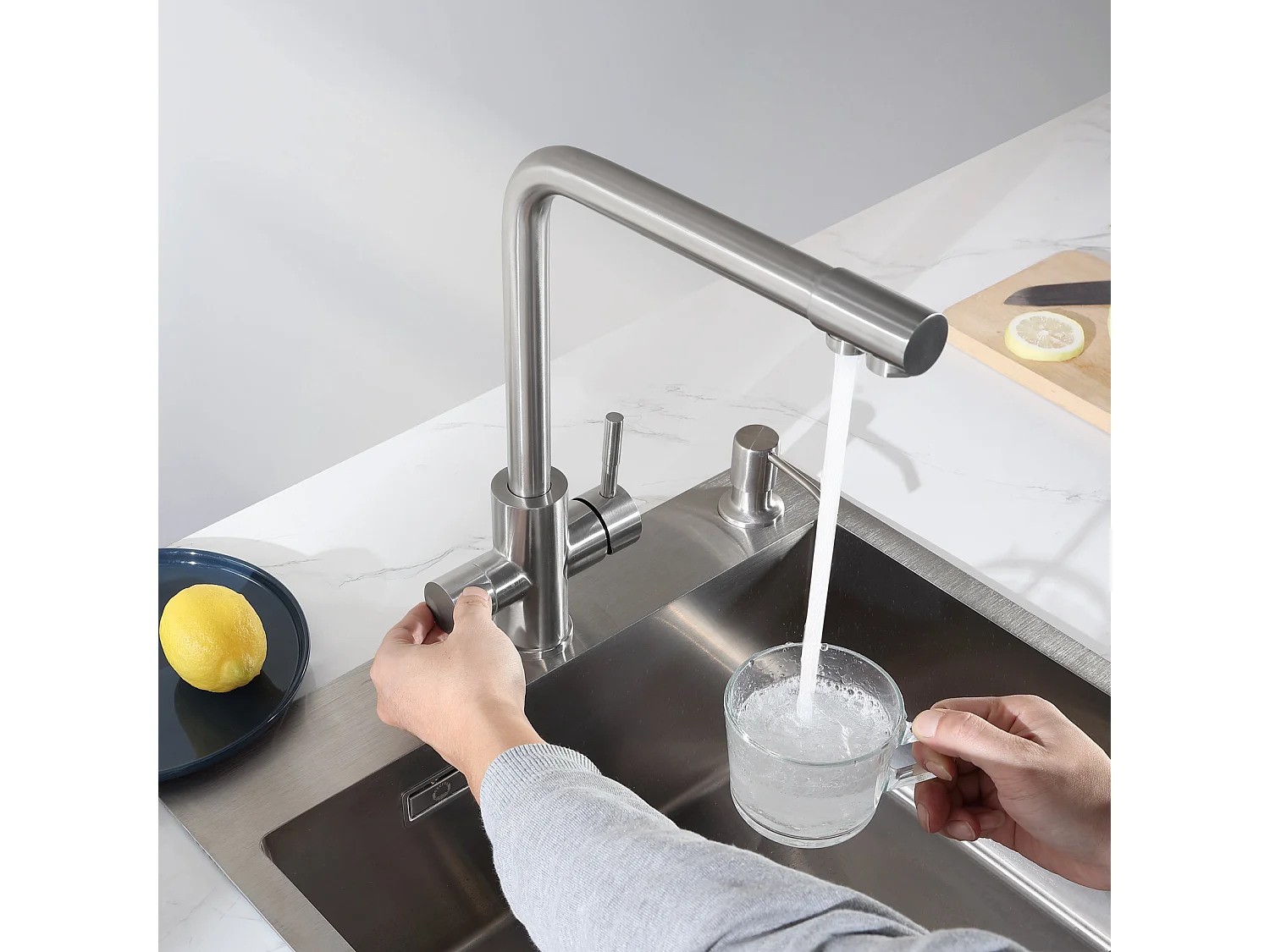 Cecipa Max Miscelatore Cucina 3 in 1 per Sistema ad Osmosi con Rubinetto Depuratore Acqua a 2 Leve per Acqua Calda/Fredda e Acqua Filtrata, Modello UE