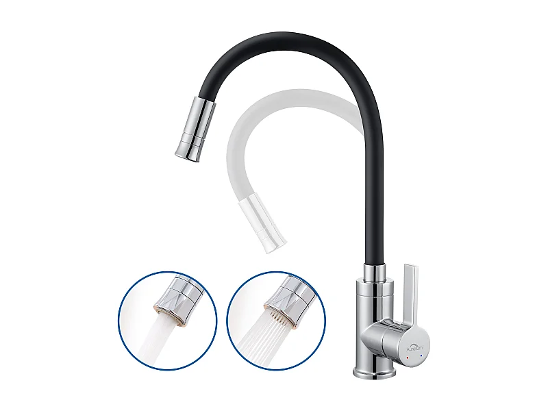 Flexibele keukenkraan zwart, inklapbare keukenkraan, 360° draaibare keukenkraan, keukenkraan met 2 soorten jets, zwart