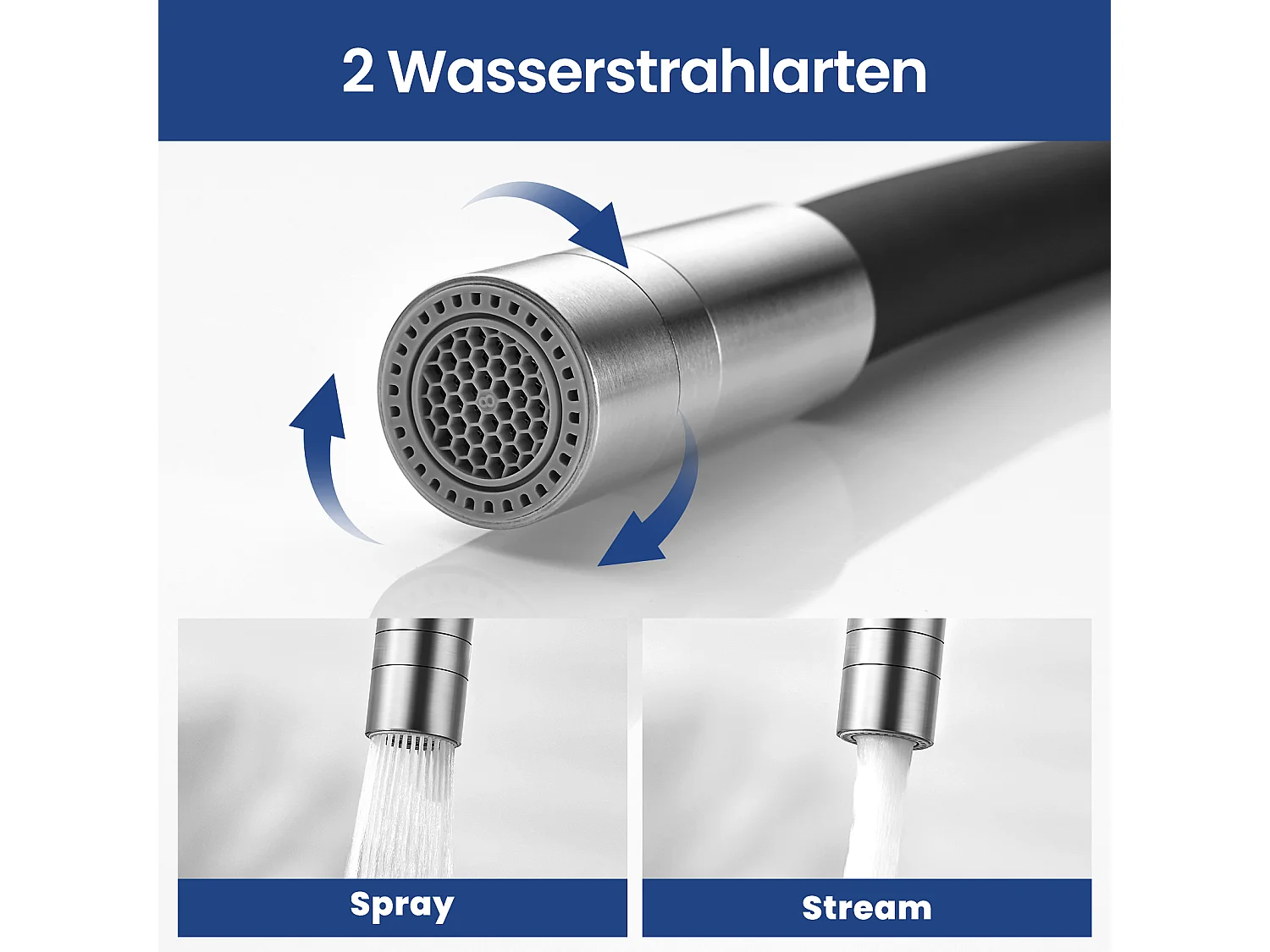 2PCS flexibele keukenkraan met 2 spuitsoorten, neerklapbare keukenmengkraan, flexibele wastafelmengkraan met warm en koud water - zwart + geborsteld