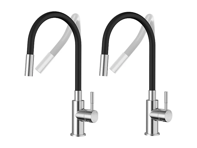 2PCS Robinet Cuisine Flexible avec 2 Types de Jets, Mitigeur Cuisine Rabattable, Flexible Mitigeur Evier avec Eau Chaude et Froide - Noir + Brossé