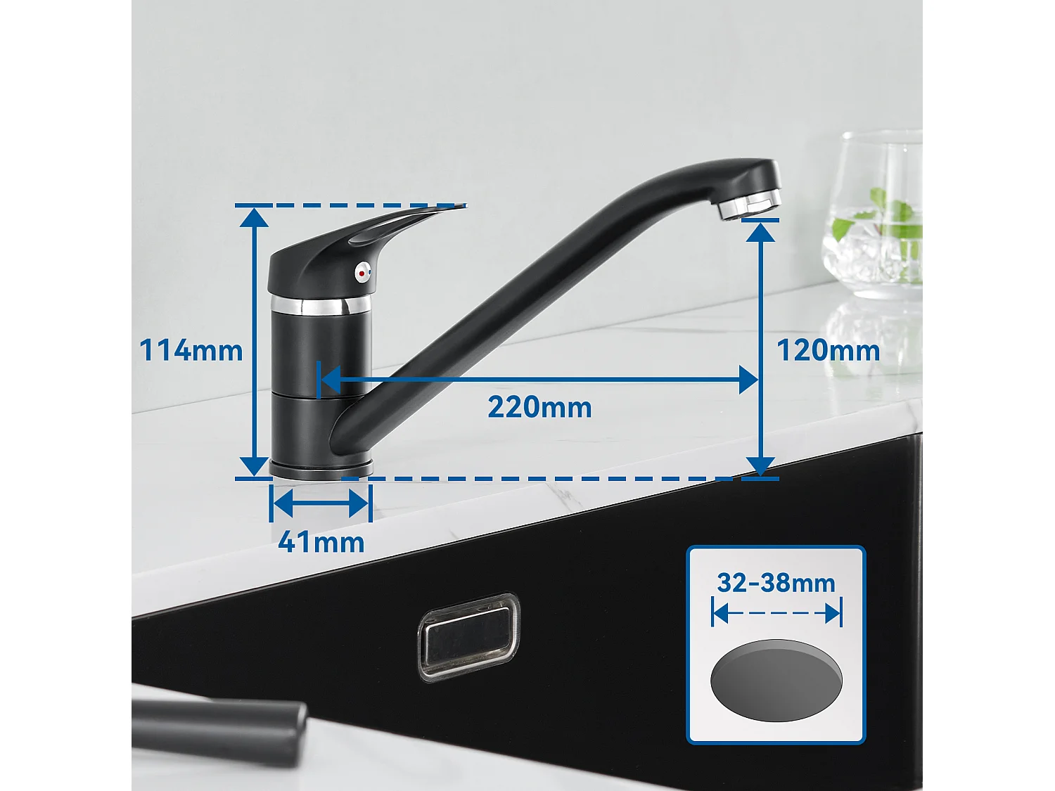 2PCS Mitigeur d'Evier,Robinet Cuisine Orientable à 360°, Les Conduites d'eau Chaude et Froide et Les Accessoires Sont Complets,en Laiton,Noir
