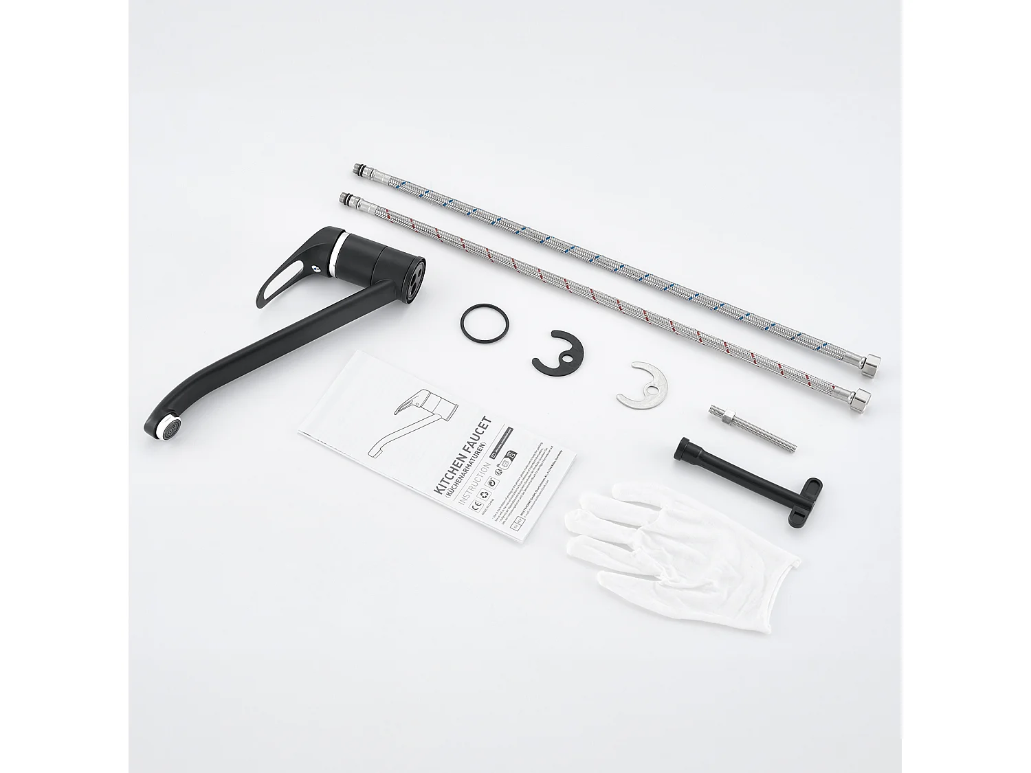 2PCS Mitigeur d'Evier,Robinet Cuisine Orientable à 360°, Les Conduites d'eau Chaude et Froide et Les Accessoires Sont Complets,en Laiton,Noir