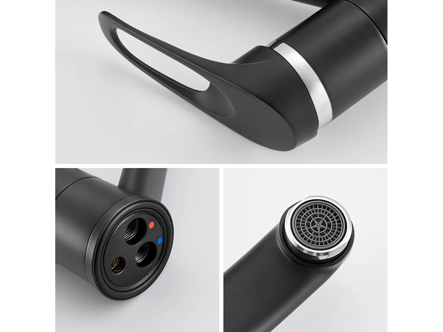 2PCS Mitigeur d'Evier,Robinet Cuisine Orientable à 360°, Les Conduites d'eau Chaude et Froide et Les Accessoires Sont Complets,en Laiton,Noir