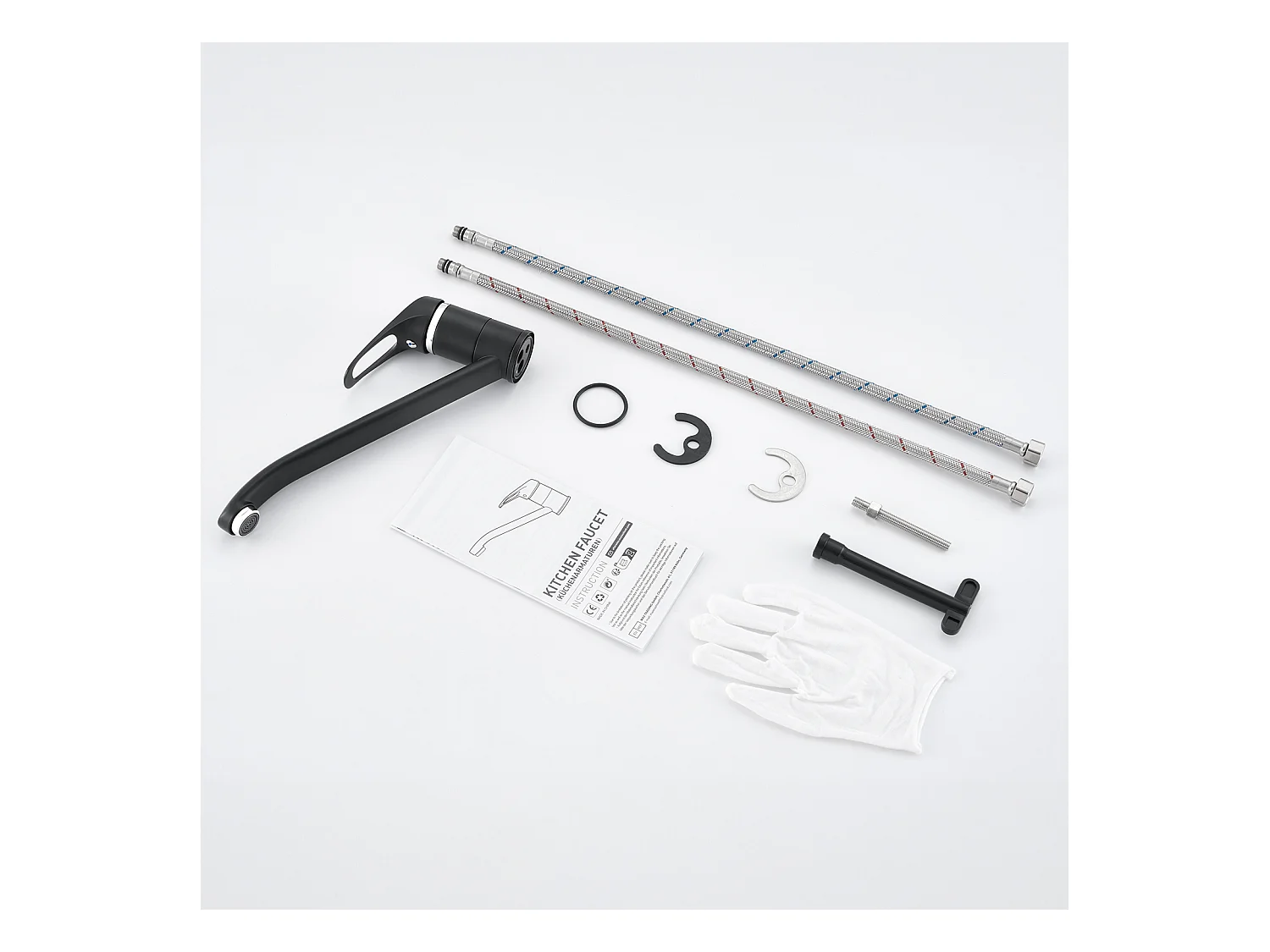 2PCS Mitigeur d'Evier,Robinet Cuisine Orientable à 360°, Les Conduites d'eau Chaude et Froide et Les Accessoires Sont Complets,en Laiton,Noir