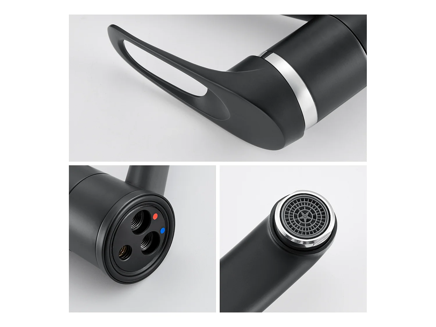 2PCS Mitigeur d'Evier,Robinet Cuisine Orientable à 360°, Les Conduites d'eau Chaude et Froide et Les Accessoires Sont Complets,en Laiton,Noir