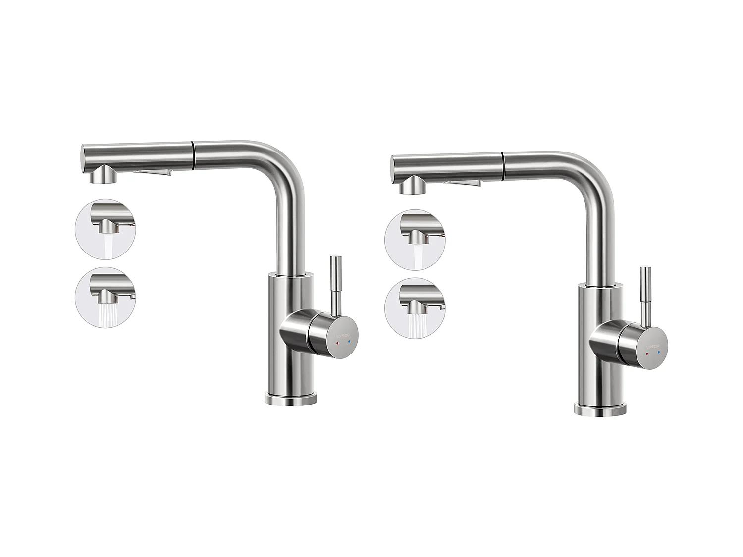 2PCS LONHEO MAX Robinet Cuisine 7-forme avec 2 Fonctions Douchette Extractible Mitigeur Cuisine en Inox Rotatif 360° avec Barboteur démotable,Brossé