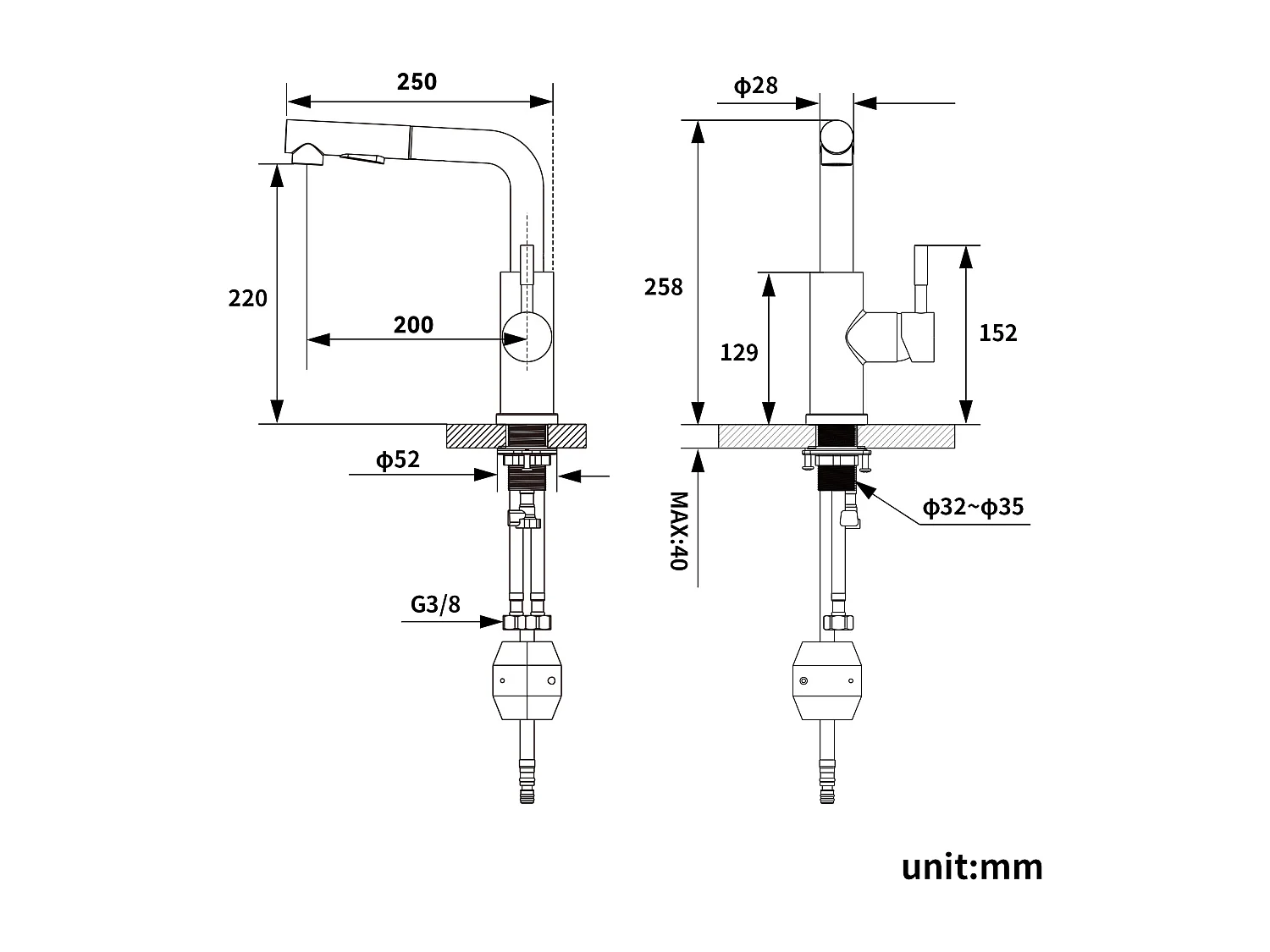 2 STUKS LONHEO MAX 7-vormige keukenkraan met 2 functies Uittrekbare douche 360° draaibare roestvrijstalen keukenmengkraan met demonteerbare romper, geborsteld