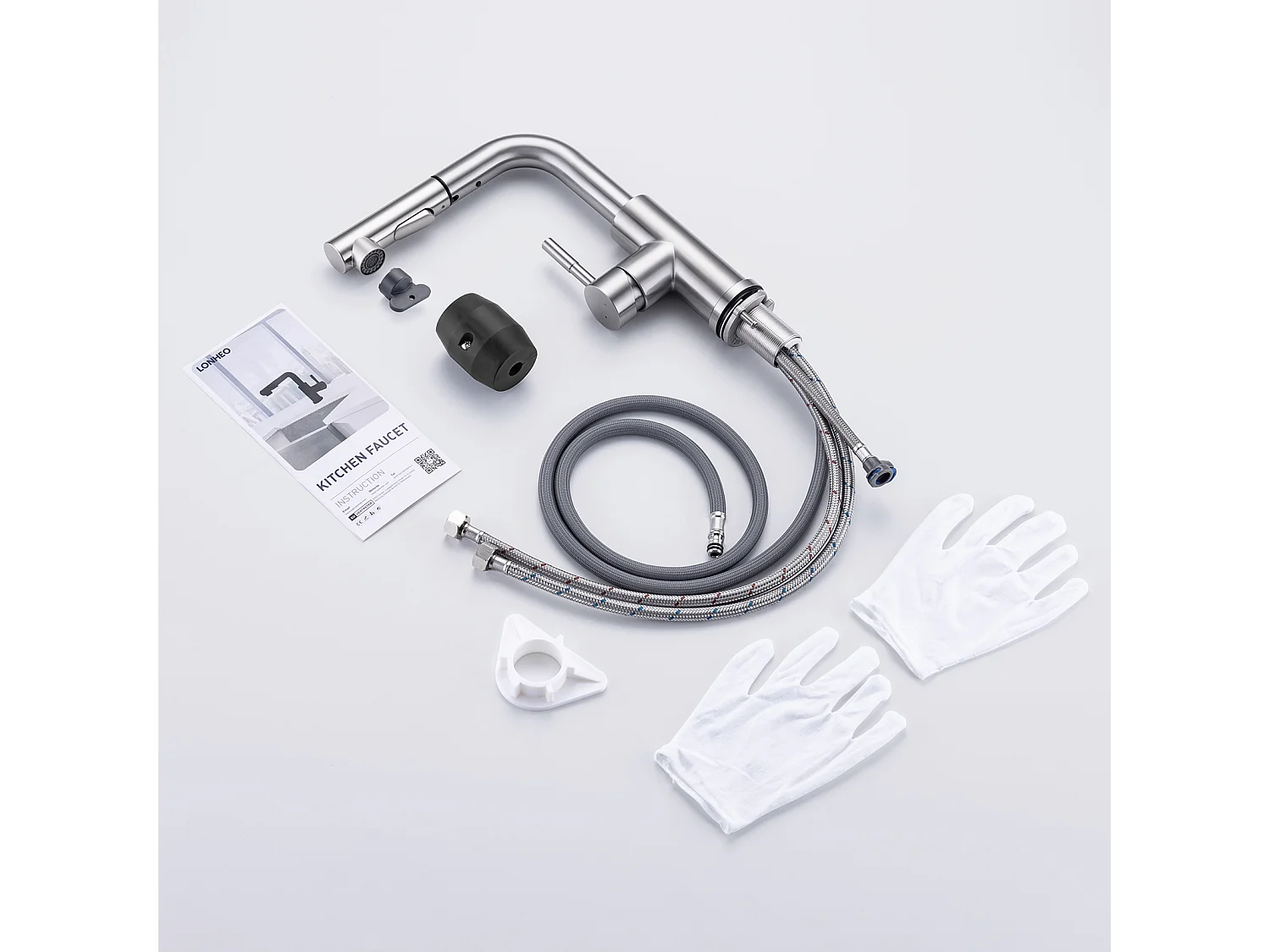 2 STUKS LONHEO MAX 7-vormige keukenkraan met 2 functies Uittrekbare douche 360° draaibare roestvrijstalen keukenmengkraan met demonteerbare romper, geborsteld