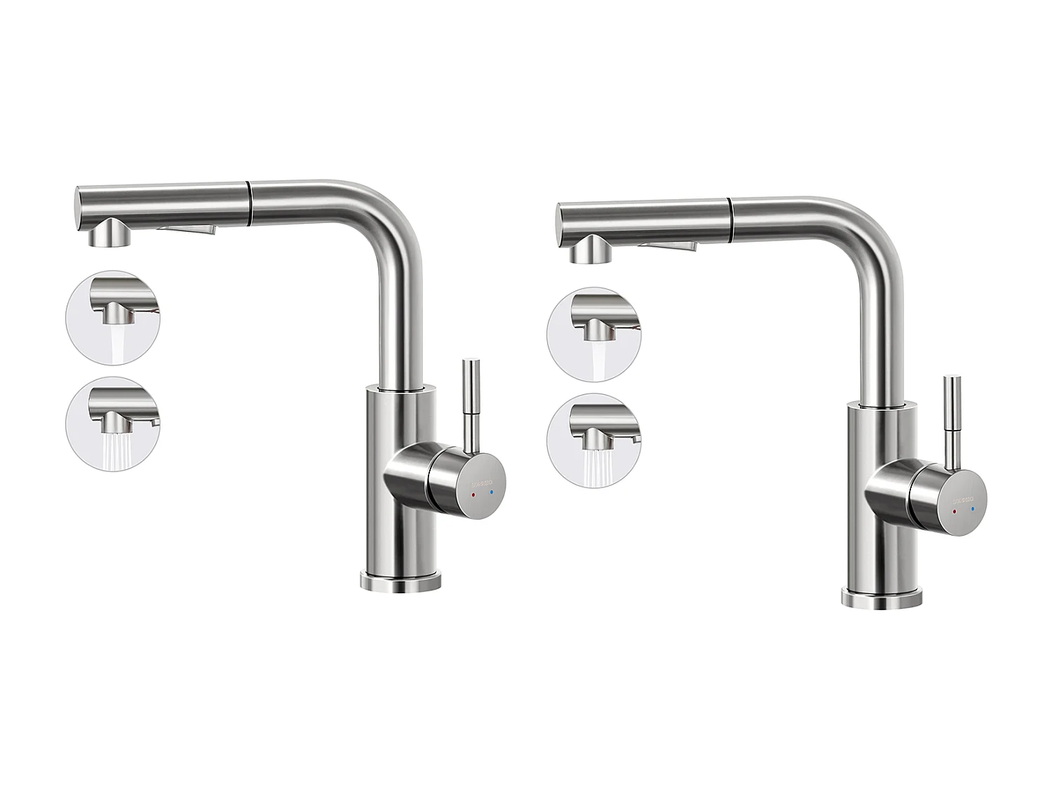 2PCS LONHEO MAX Robinet Cuisine 7-forme avec 2 Fonctions Douchette Extractible Mitigeur Cuisine en Inox Rotatif 360° avec Barboteur démotable,Brossé