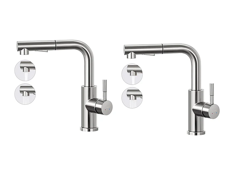 2PCS LONHEO MAX Robinet Cuisine 7-forme avec 2 Fonctions Douchette Extractible Mitigeur Cuisine en Inox Rotatif 360° avec Barboteur démotable,Brossé