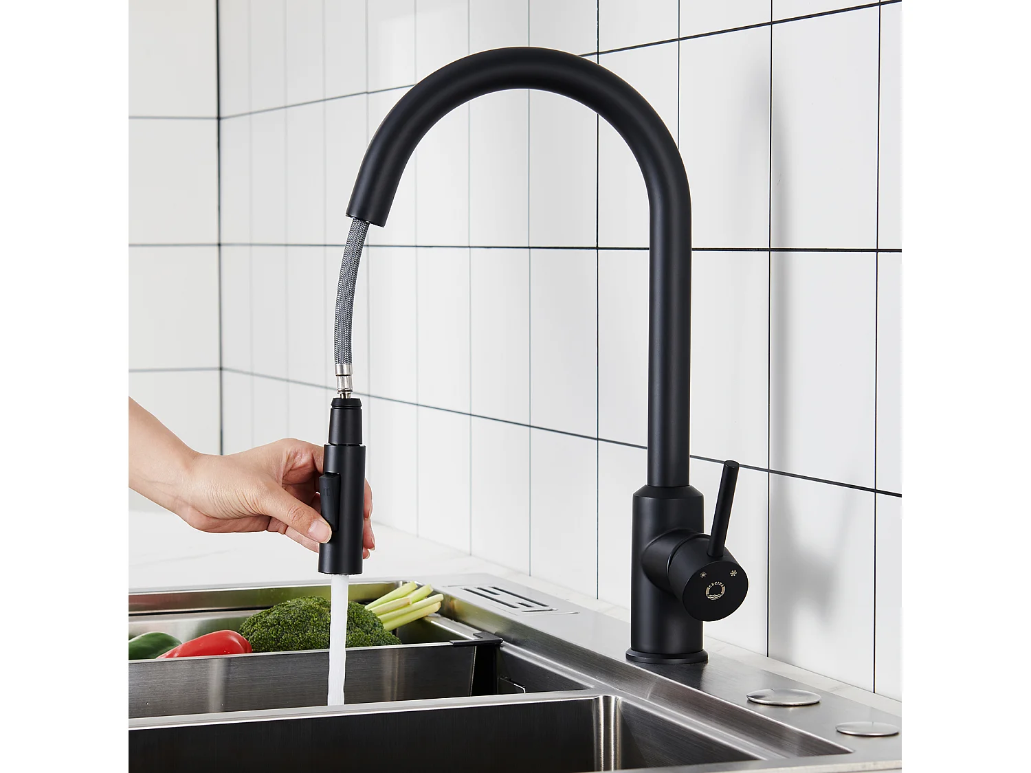 2PCS Cecipa MAX Mitigeur de Cuisine avec Douchette Extractible - Noir - Rotatif à 360 ° en Acier Inoxydable Mitigeur Cuisine d'Évier - 2 Fonctions