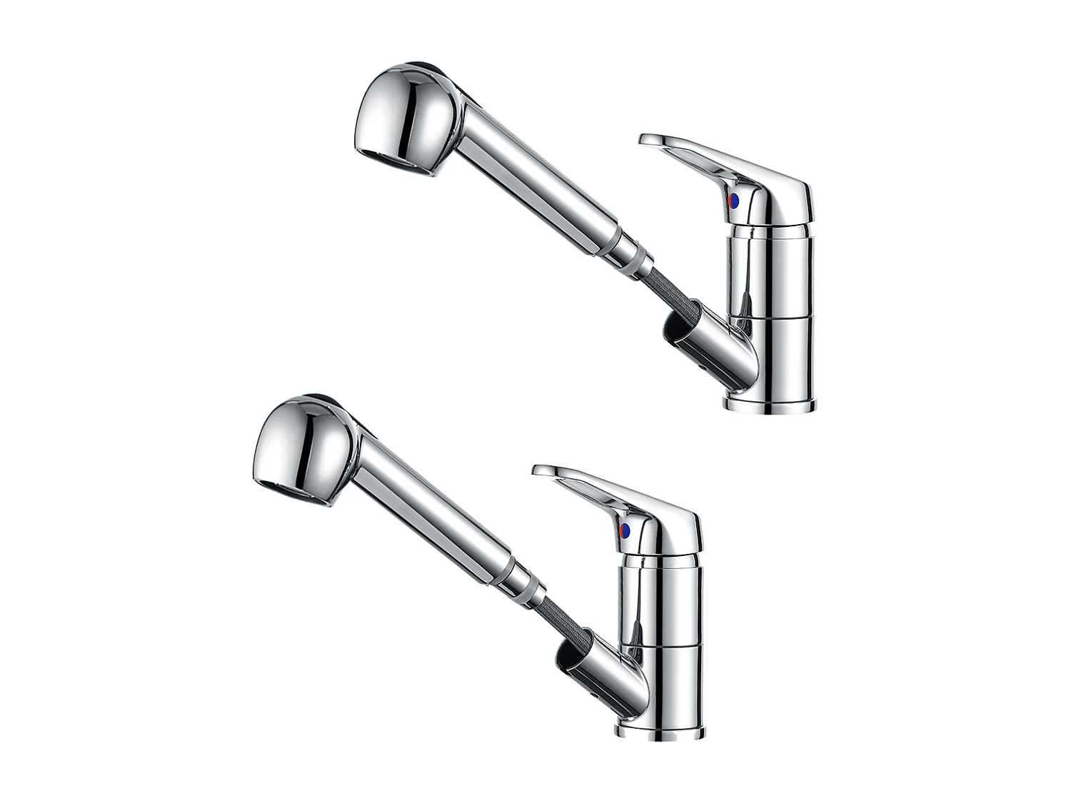2pcs Mitigeur de Cuisine ,Chromé Extractible,Robinet Cuisine avec Douchette,Mitigeur Evier Bec Bas,Robinet Évier Rotatif 360°,Eau Froide/Chaude
