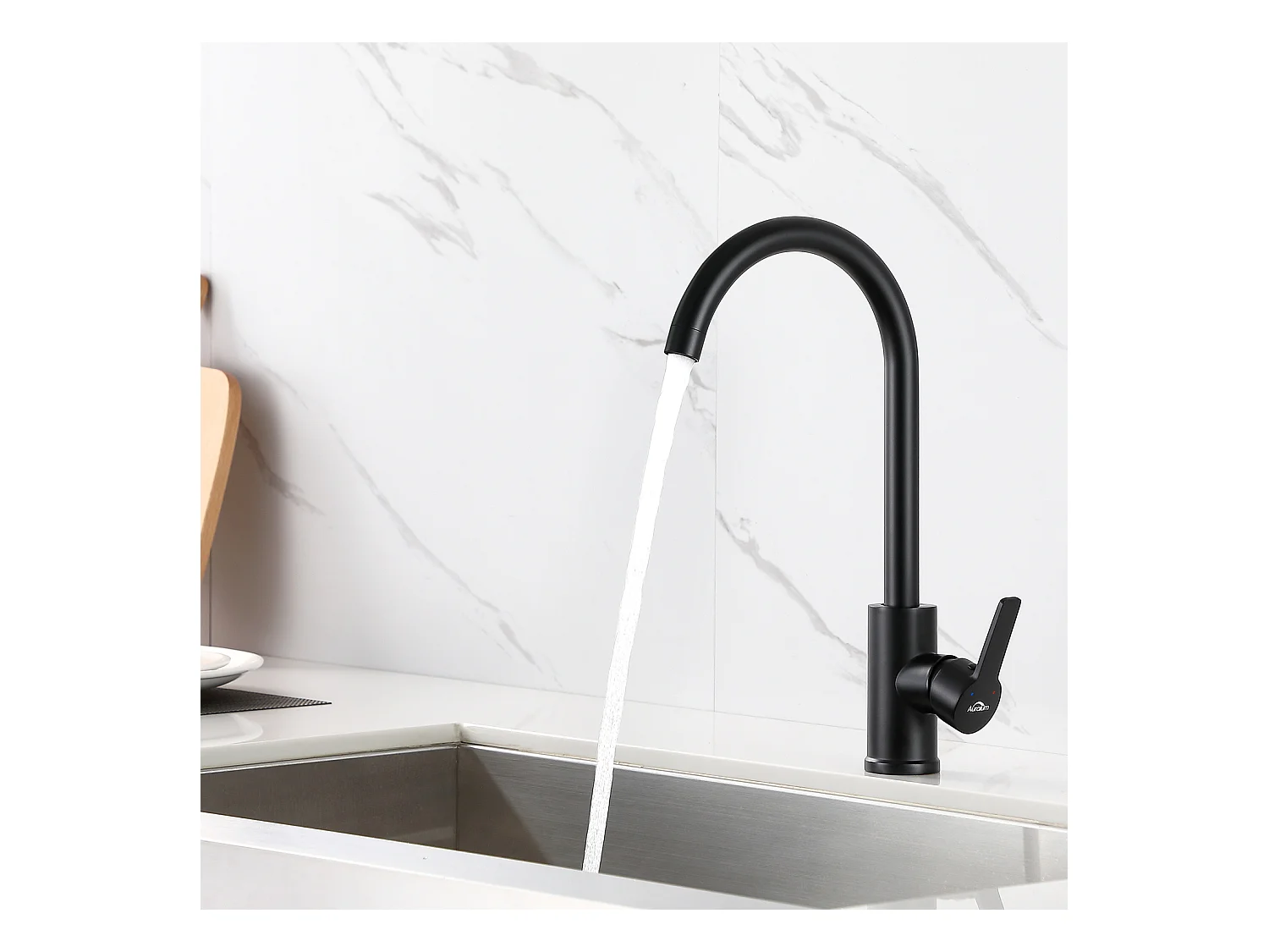 Mitigeur de Cuisine Noir en Laiton Rotatif à 360° Robinet d'Évier Monotrou à Eau Chaude et Froide Convient pour Evier Cuisine
