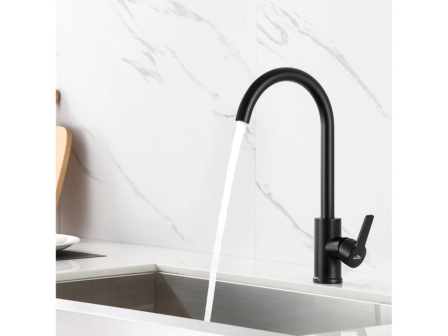 Mitigeur de Cuisine Noir en Laiton Rotatif à 360° Robinet d'Évier Monotrou à Eau Chaude et Froide Convient pour Evier Cuisine