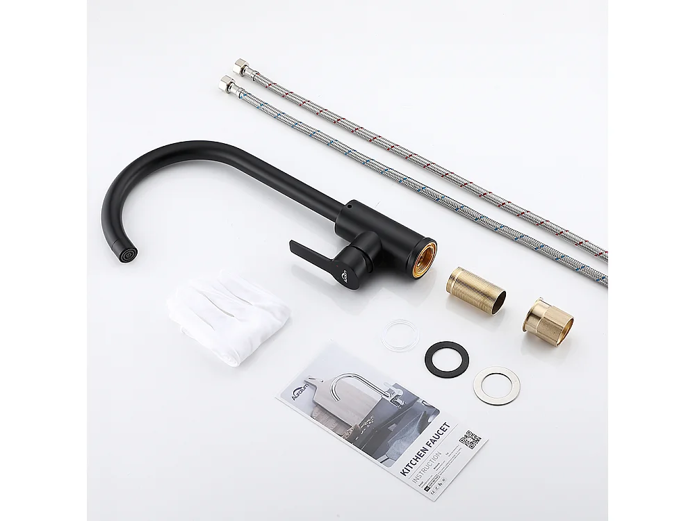 Mitigeur de Cuisine Noir en Laiton Rotatif à 360° Robinet d'Évier Monotrou à Eau Chaude et Froide Convient pour Evier Cuisine