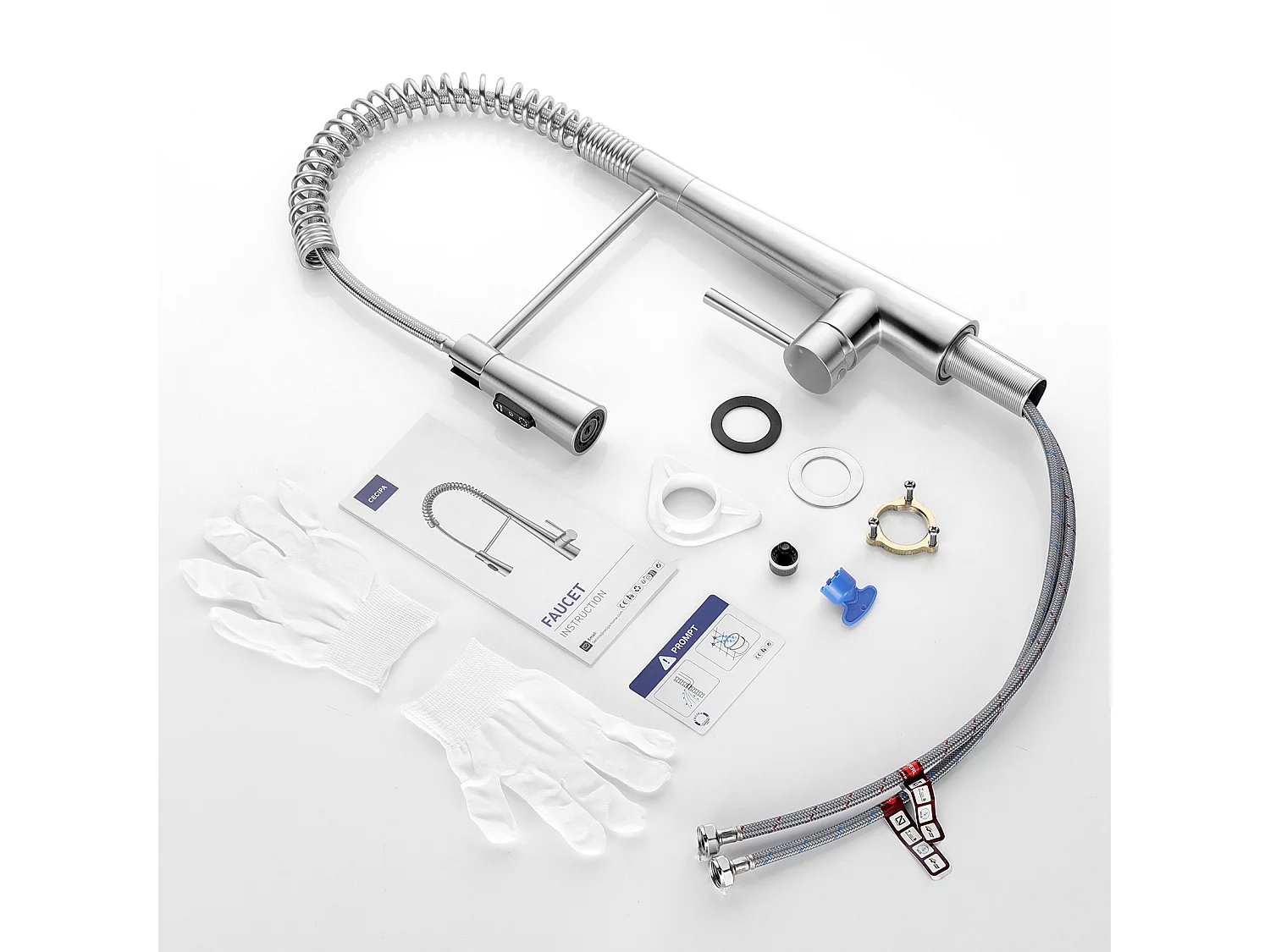 Mitigeur Cuisine à Ressort Cecipa max avec 3 Modes de Sortie D'eau - Mitigeur avec Douchette Extractible Robinet Pivotant à 360° Brossé,EU Modèle