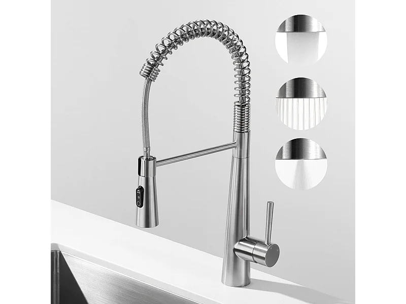 Mitigeur Cuisine à Ressort Cecipa max avec 3 Modes de Sortie D'eau - Mitigeur avec Douchette Extractible Robinet Pivotant à 360° Brossé,EU Modèle