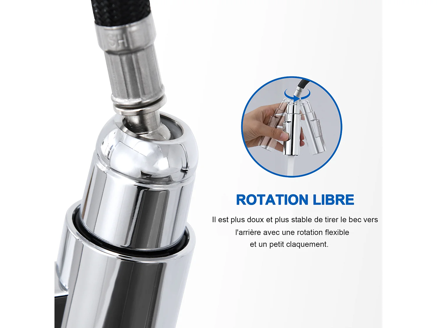 AuraLum Max Robinet de Cuisine Extractible, Robinet de Cuisine Avec Douchette Deux Types de Jets D'eau,Mitigeur Monocommande Pivotant À 360,EU Modèle