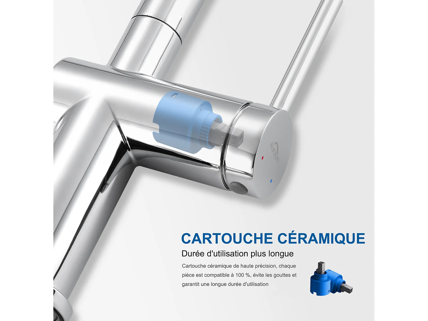 AuraLum Max Robinet de Cuisine Extractible, Robinet de Cuisine Avec Douchette Deux Types de Jets D'eau,Mitigeur Monocommande Pivotant À 360,EU Modèle