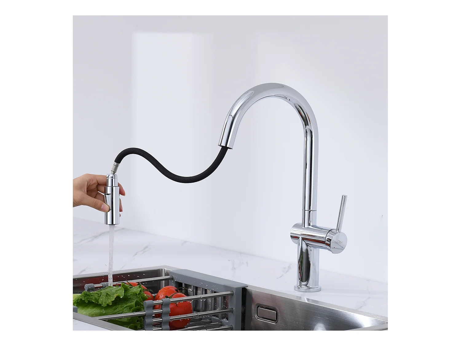 AuraLum Max Uittrekbare Keukenkraan, Keukenkraan Met Handdouche Twee Soorten Waterstralen, 360 Draaibare Eengreepsmengkraan, EU Model
