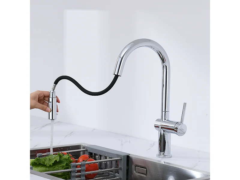 AuraLum Max Uittrekbare Keukenkraan, Keukenkraan Met Handdouche Twee Soorten Waterstralen, 360 Draaibare Eengreepsmengkraan, EU Model