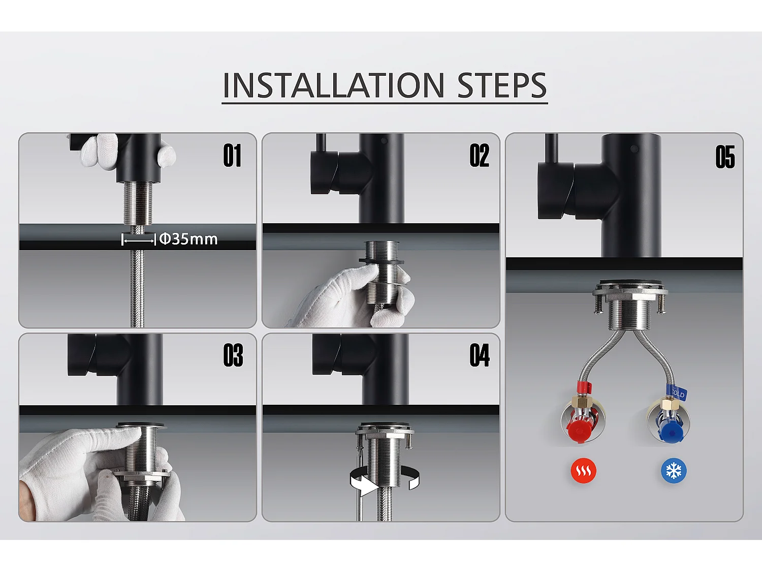 Cecipa max Zwarte roestvrijstalen keukenmengkraan - Eéngreeps wastafelkraan - Koud en warm water keukenkraan met verwijderbare beluchter, EU-model