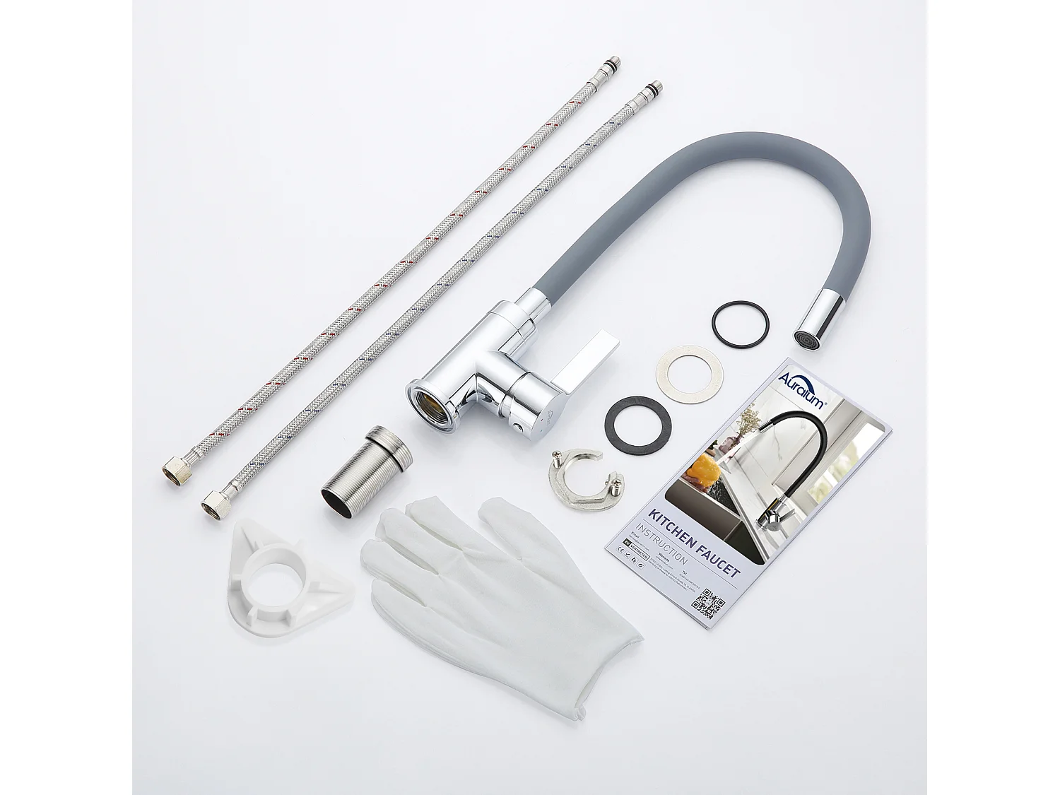 Mitigeur Évier avec Bec Flexible, Robinet de Cuisine, Cuisine Mitigeur Flexible Rotative à 360°, Gris