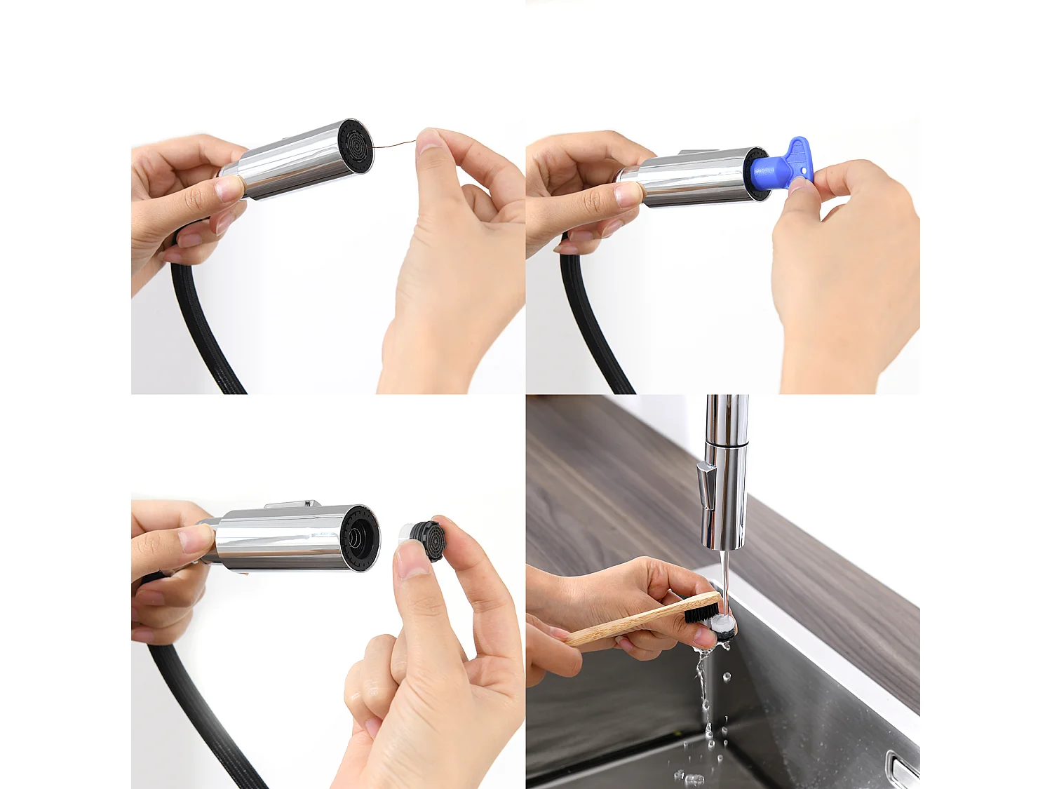 Mitigeur Cuisine avec 2 Modes D'écoulement L'eau,Robinet D'évier Cuisine Pour Douchette Extensible,Rotation 360°,7 Formes, Acier Inoxydable