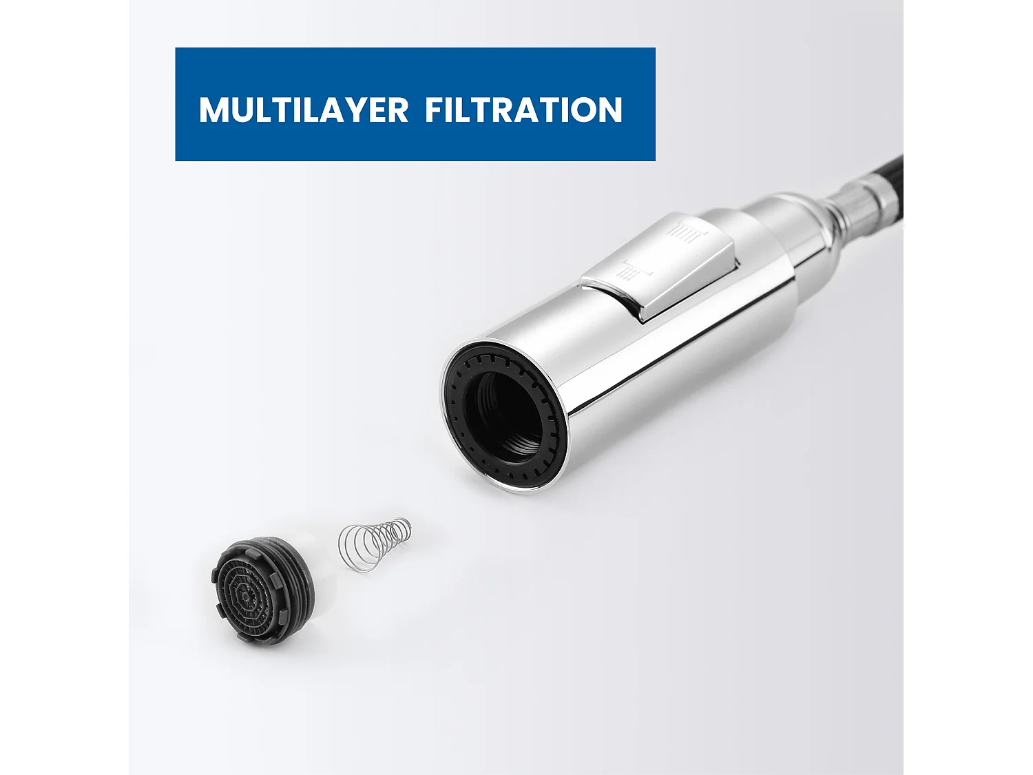 Mitigeur Cuisine avec 2 Modes D'écoulement L'eau,Robinet D'évier Cuisine Pour Douchette Extensible,Rotation 360°,7 Formes, Acier Inoxydable