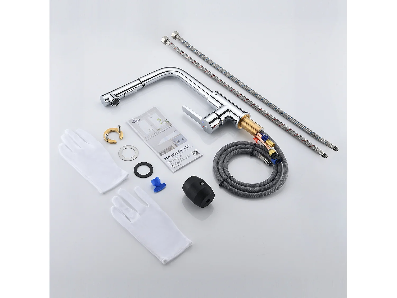 AuraLum Max Mitigeur Cuisine avec Douchette Extractible Robinet  Cuisine Rotatif 360°,En 7 forme,Chrome,Mélangeur Evier Eau Chaude/Froide,EU Modèle